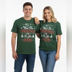 Delta Unisex Green "All I Want For Christmas Is Food" Graphic Tee Size Medium